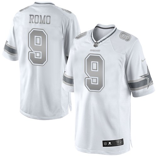 Women's Limited Tony Romo Nike Jersey White - #9 Platinum NFL Dallas Cowboys